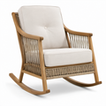 Schaukelstuhl aus Teakholz mit Polster und Seilgeflecht in Beige