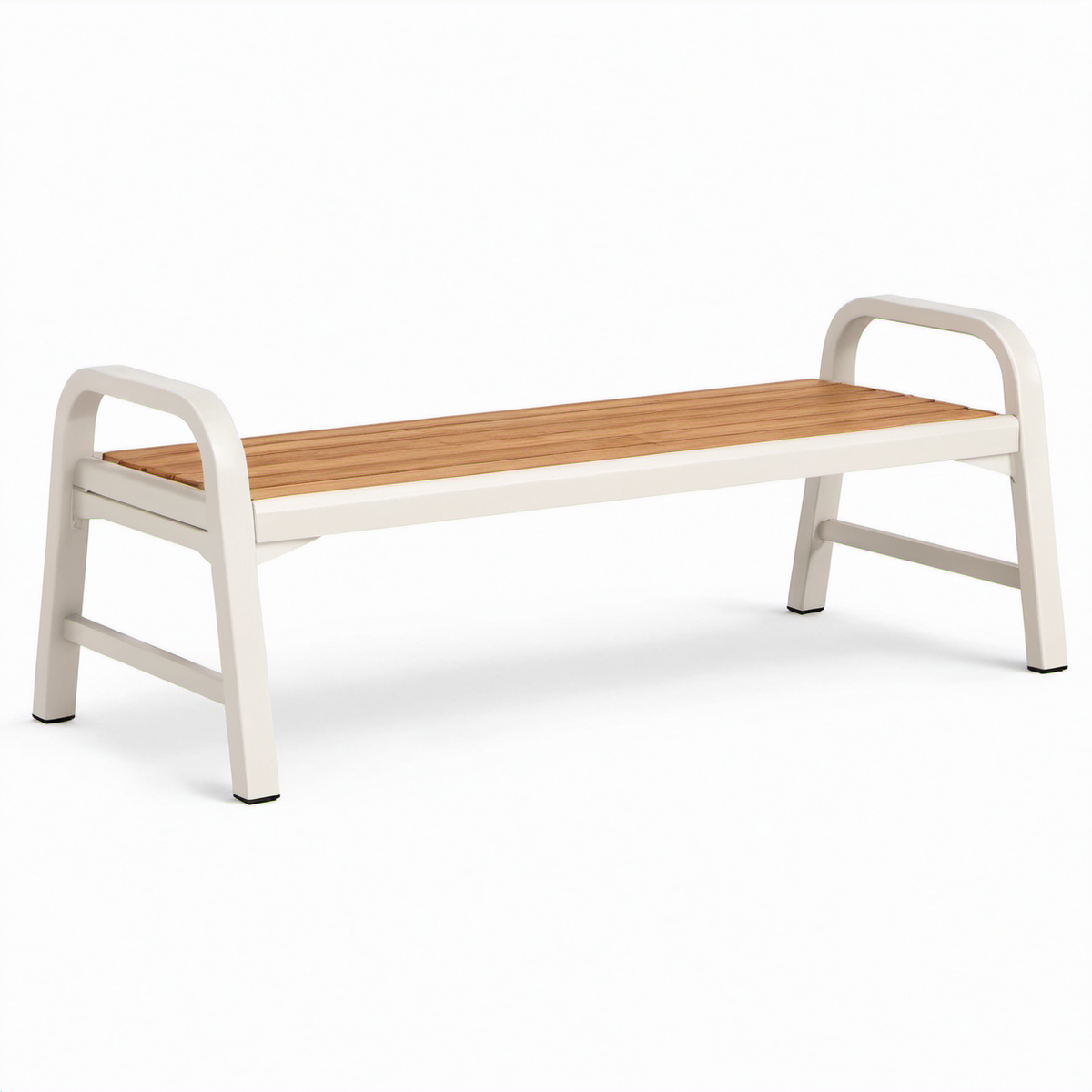 Gartenbank aus Aluminium und Teakholz 200 cm Weiß/Natur