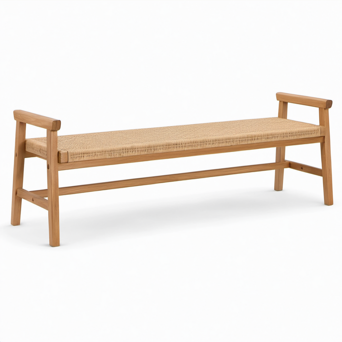 Bank aus Eichenholz und Rattan, 180 cm