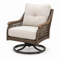 Rattan Drehsessel mit Polyesterkissen und Aluminiumgestell, Braun und Beige