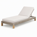 Liegestuhl aus Rattan und Teakholz, Beige
