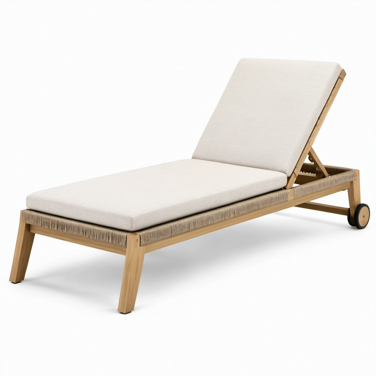 Sonnenliege Teakholz mit Polyester Kissen Beige 200x65x35 cm
