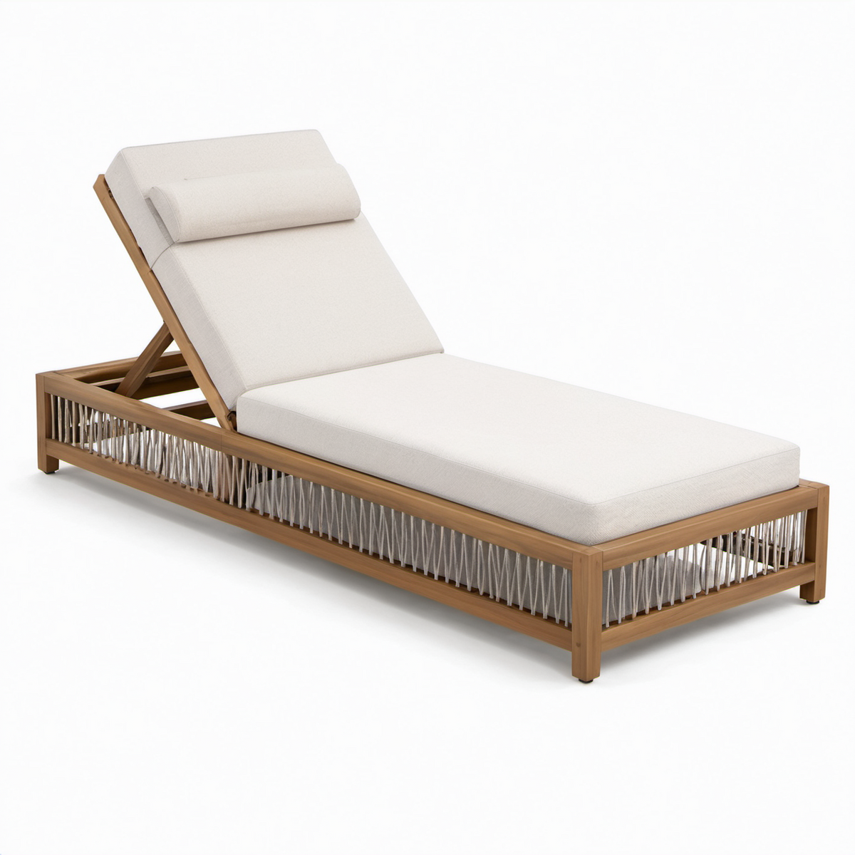 Teakholz Gartenliege mit beige Polyesterkissen