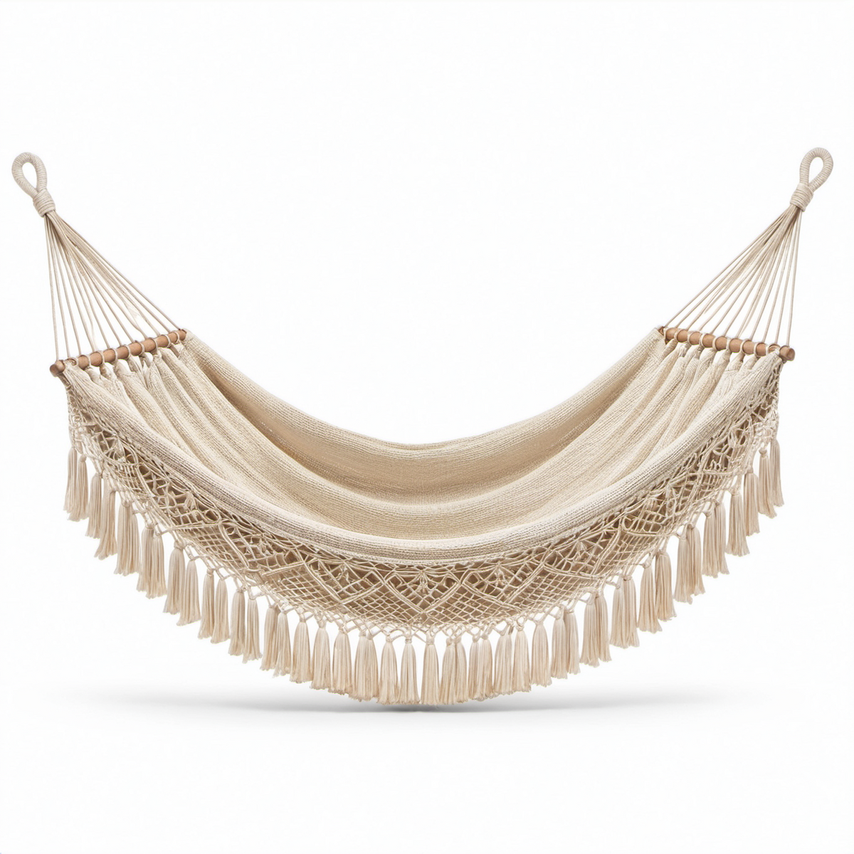 Baumwoll-Hängematte Beige mit Fransen