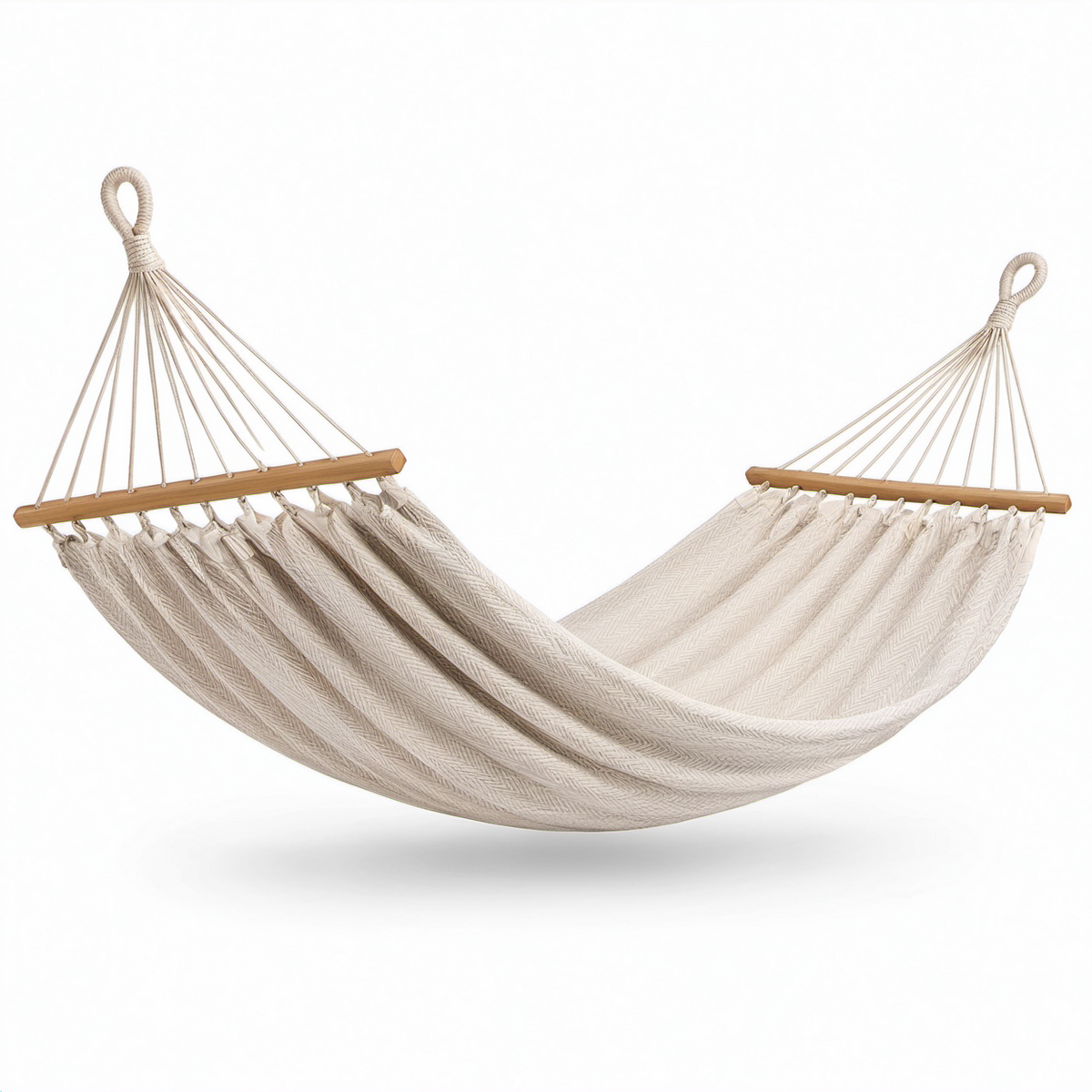 Baumwoll-Hängematte mit Holzspreizstangen Beige