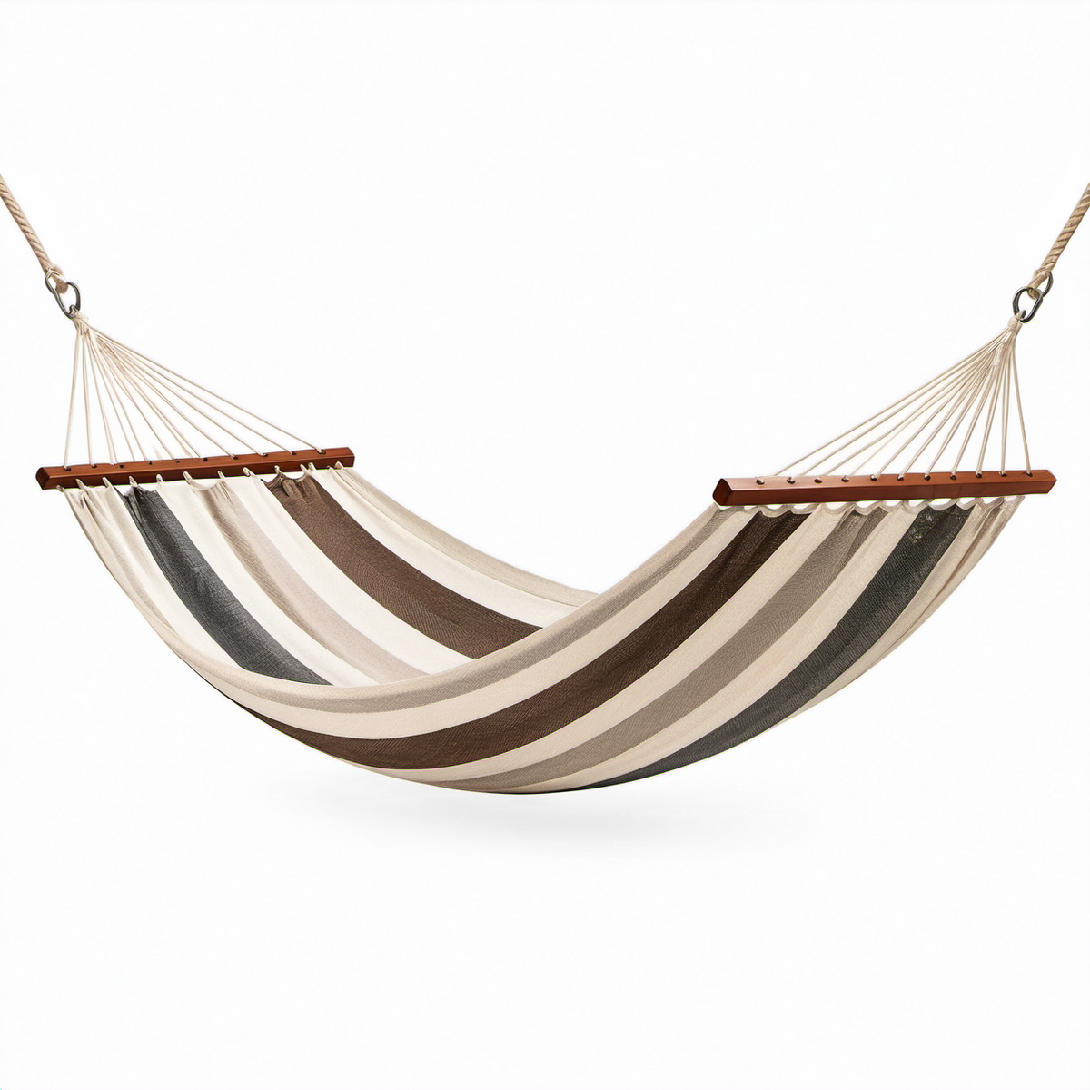 Baumwollhängematte mit Holzstäben 200x140 cm Beige/Braun gestreift