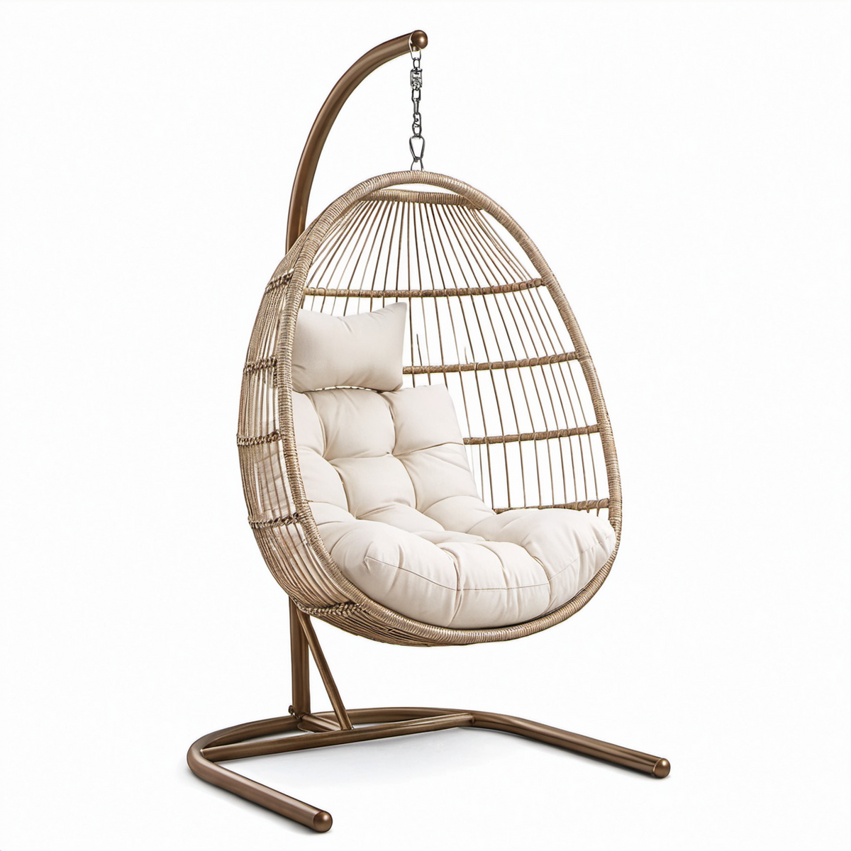 Hängesessel aus Polyrattan mit Polyesterkissen Beige 120cm x 105cm x 200cm