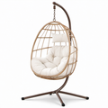 Rattan Hängesessel mit Polyesterpolsterung, beige, Gesamthöhe 200 cm