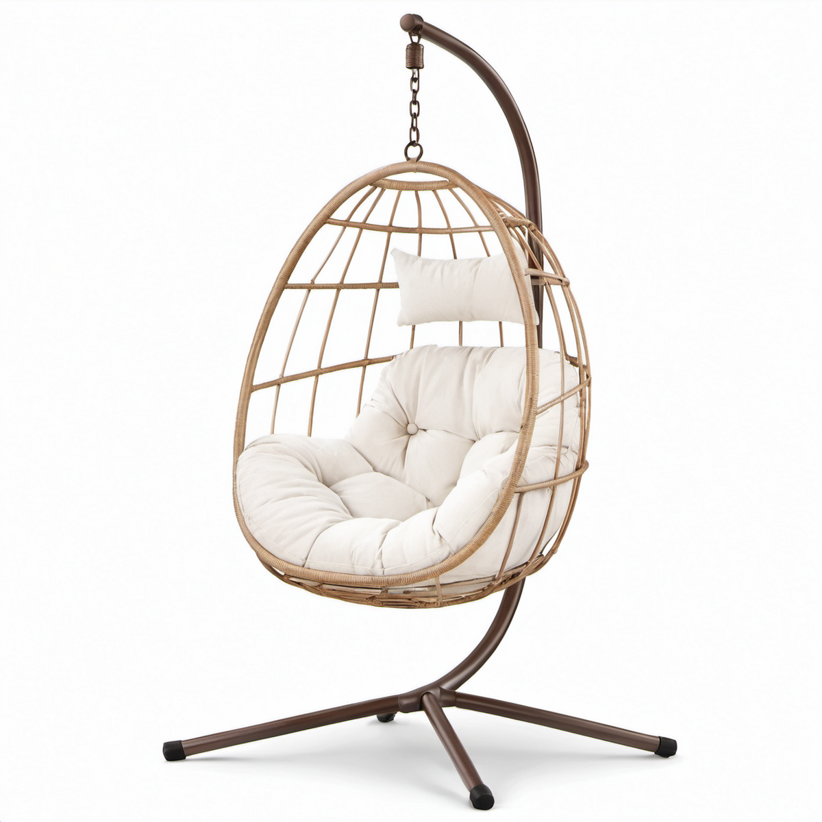 Rattan Hängesessel mit Polyesterpolsterung, beige, Gesamthöhe 200 cm