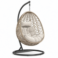 Hängesessel Rattan Ei-Form Stahlgestell Beige Kissen