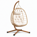 Hängesessel Ei Form Naturrattan Stahl Beige mit Kissen