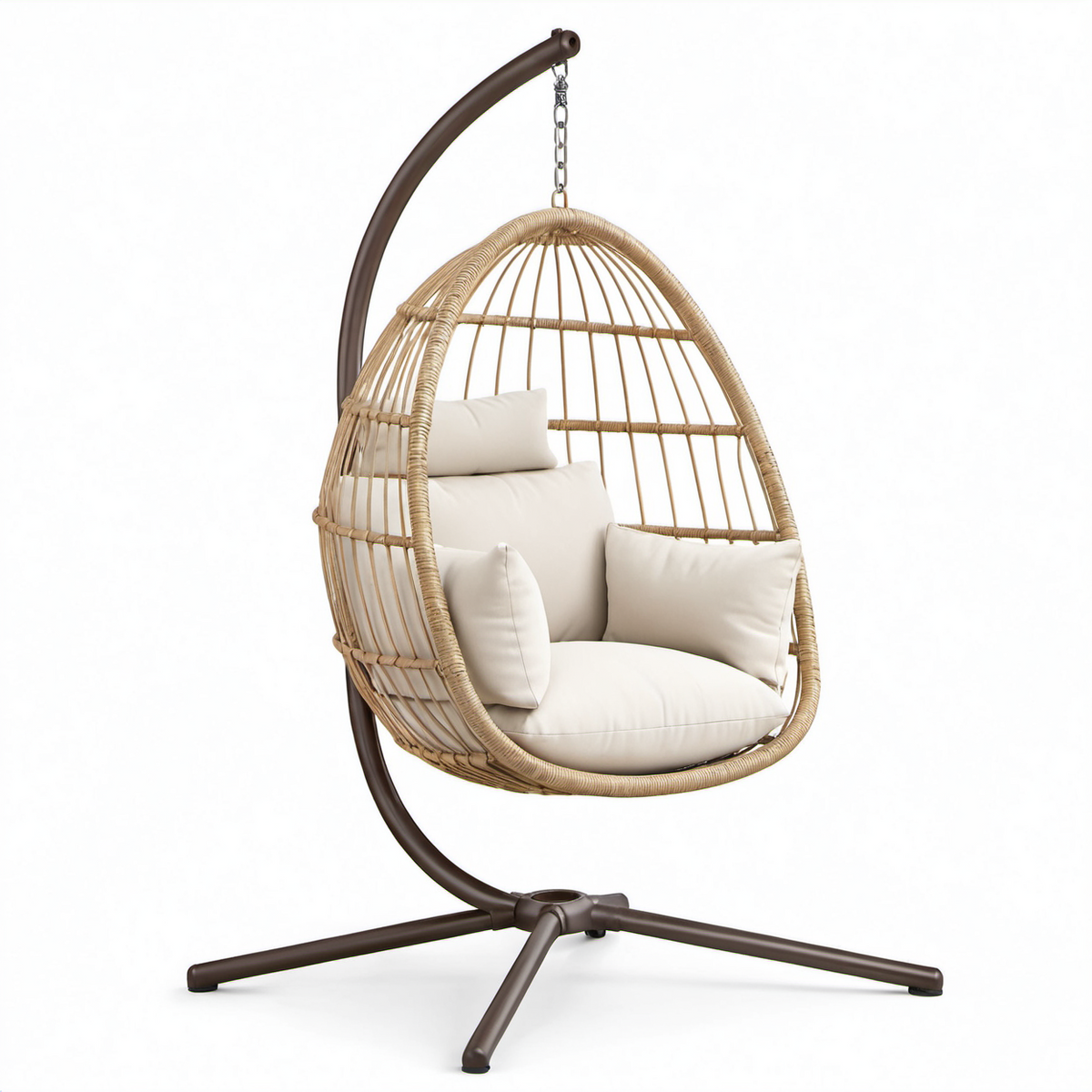 Hängesessel Rattan Metall Beige mit Polyesterkissen