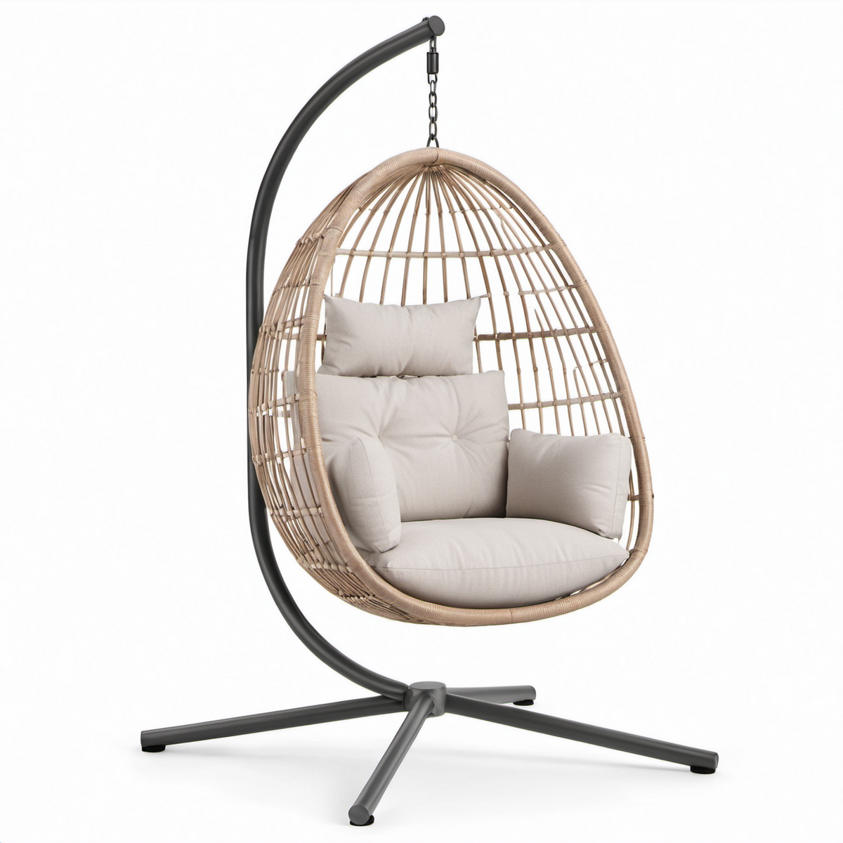 Hängesessel aus Polyrattan mit Stahlrahmen und Polyesterpolstern Beige