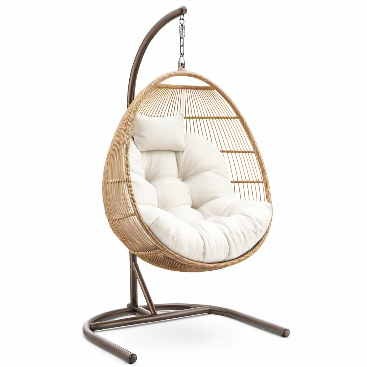 Rattan Hängesessel mit Polyesterkissen Beige