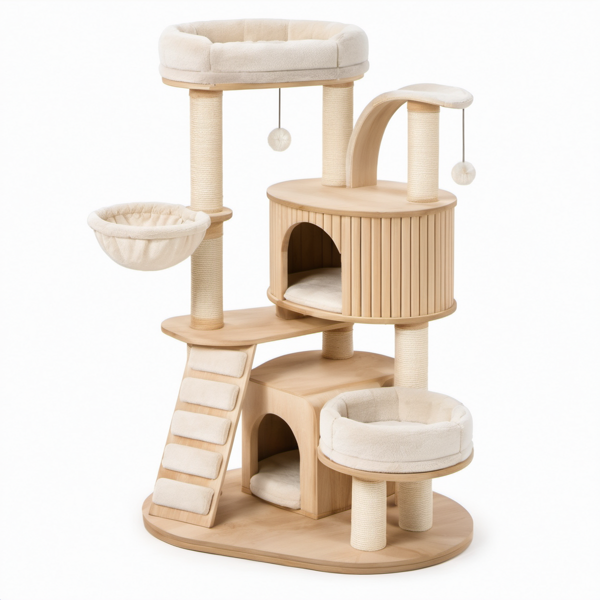 Holz- und Sisal-Katzenbaum in Beige 150cm