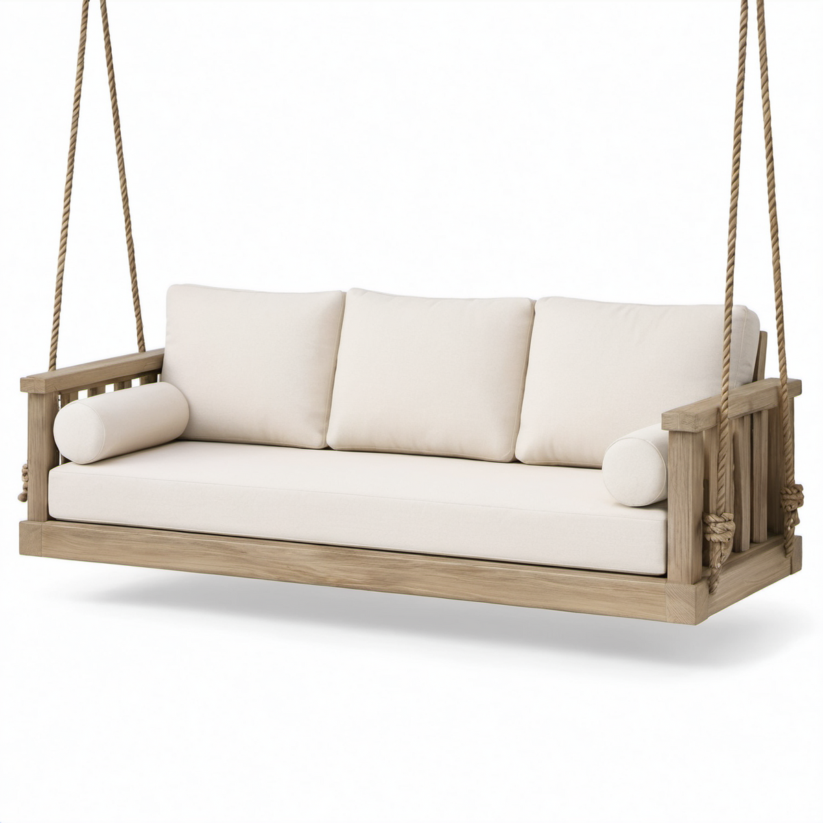 Holz Schaukelsitz mit Baumwollkissen Beige